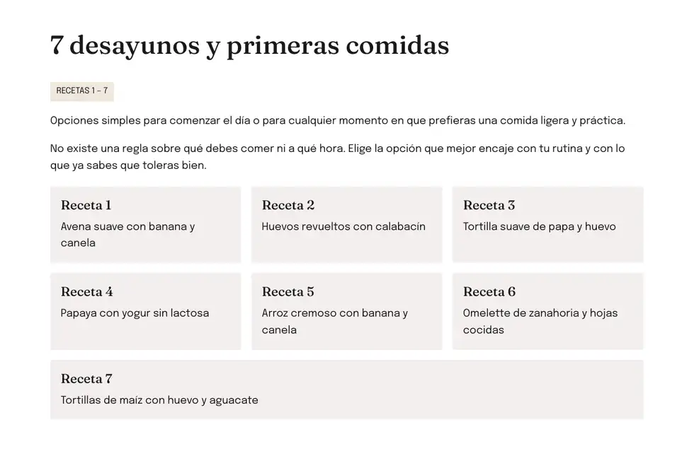 Vista interna del Recetario Abdomen Ligero